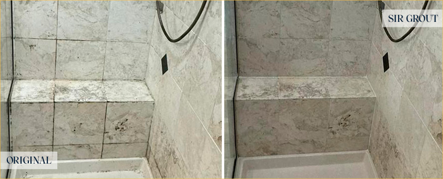 Shower Before and After Our Hard Surface Restoration Services in Kiawah Island