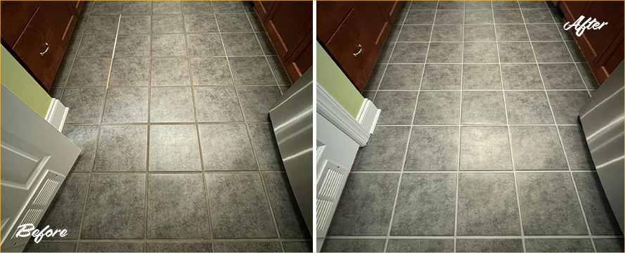 Kitchen Floor Before and After a Grout Sealing in North Charleston, SC