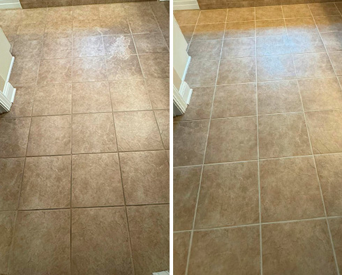 Bathroom Floor Before and After a Service from Our Tile and Grout Cleaners in Daniel Island
