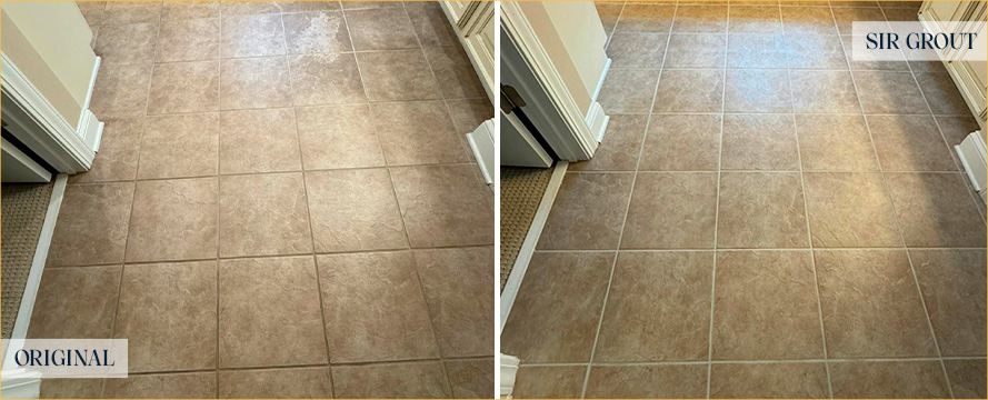 Bathroom Floor Before and After a Service from Our Tile and Grout Cleaners in Daniel Islands