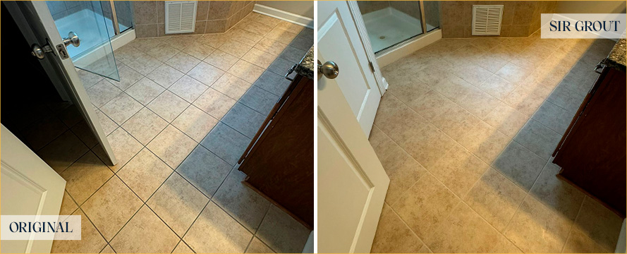 Bathroom Floor Before and After a Service from Our Tile and Grout Cleaners in Mount Pleasant