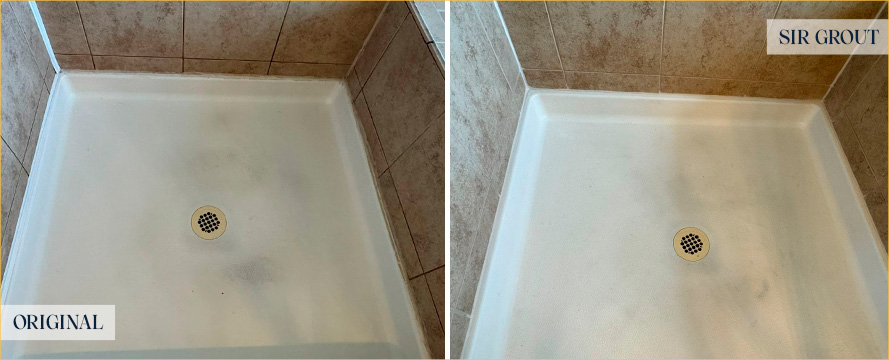 Shower Before and After a Service from Our Tile and Grout Cleaners in Mount Pleasant