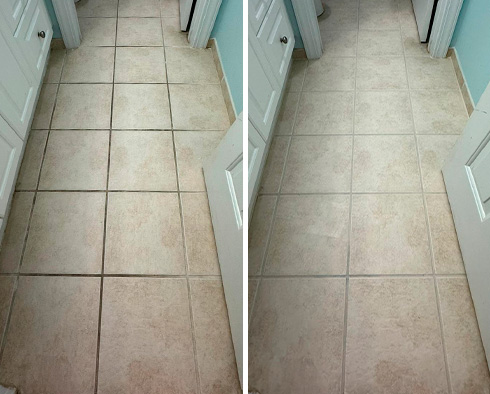 Floor Before and After a Grout Cleaning in Charleston, SC
