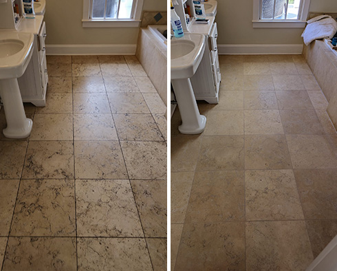 Bathroom Floor Before and After a Tile Cleaning in Mount Pleasant, SC