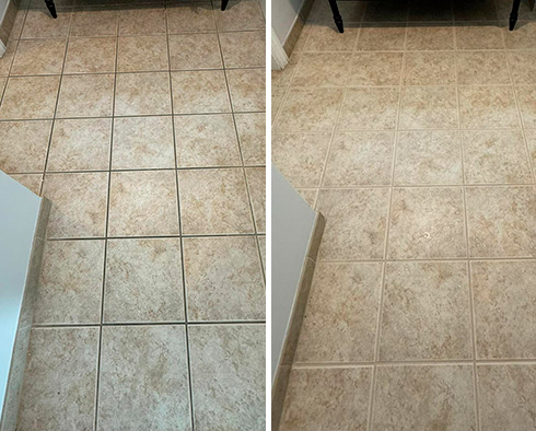 Tile Floor Before and After a Grout Cleaning in Isle of Palms