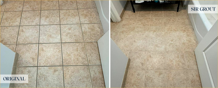 Tile Floor Before and After a Grout Cleaning in Isle of Palms