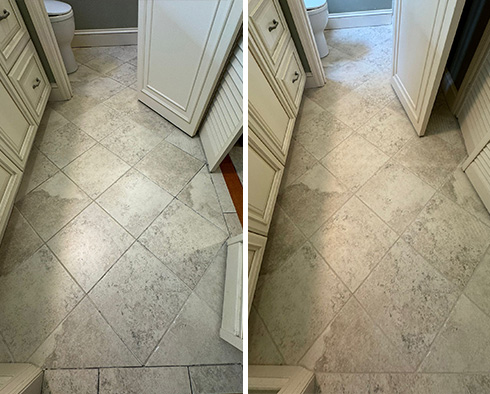 Tile Floor Before and After a Grout Cleaning in Mount Pleasant