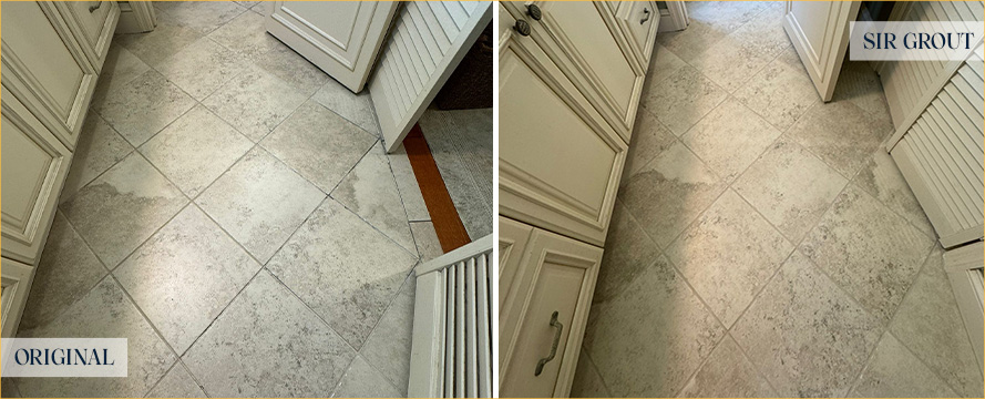 Tile Floor Before and After a Grout Cleaning in Mount Pleasant