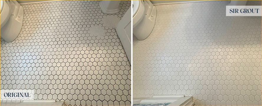 Bathroom Floor Before and After a Grout Sealing in Charleston, SC