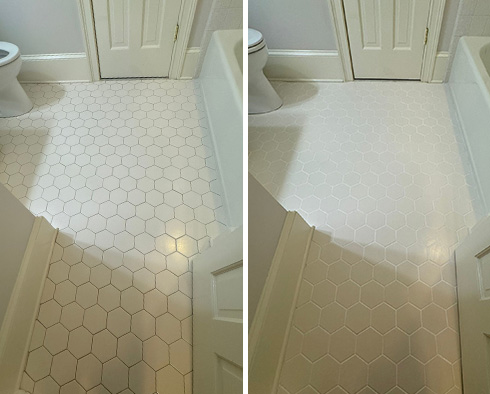 Bathroom Floor Before and After a Grout Cleaning in Mount Pleasant