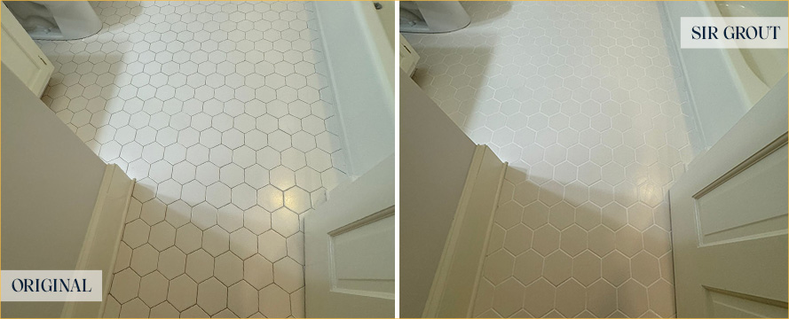 Bathroom Floor Before and After a Grout Cleaning in Mount Pleasant