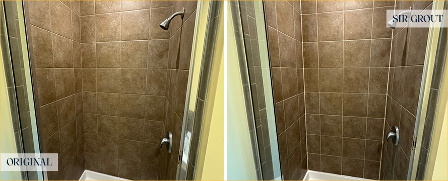 Shower Before and After a Flawless Grout Sealing in North Charleston, SC