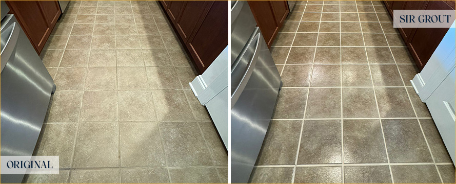 Kitchen Floor Before and After a Grout Sealing in North Charleston, SC