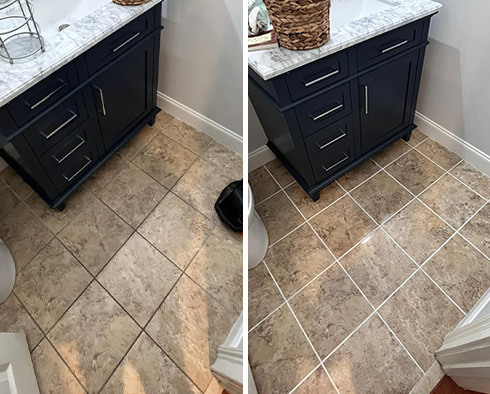 Floor Before and After a Grout Recoloring in Charleston, SC