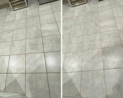 Tile Floor Before and After a Grout Sealing in Mount Pleasant