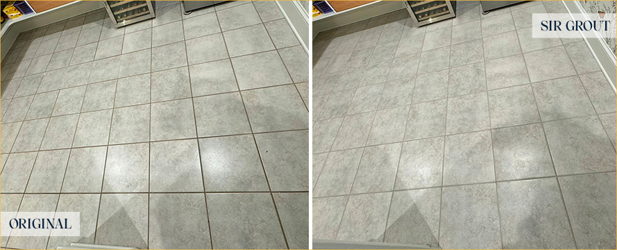 Tile Floor Before and After a Grout Sealing in Mount Pleasant