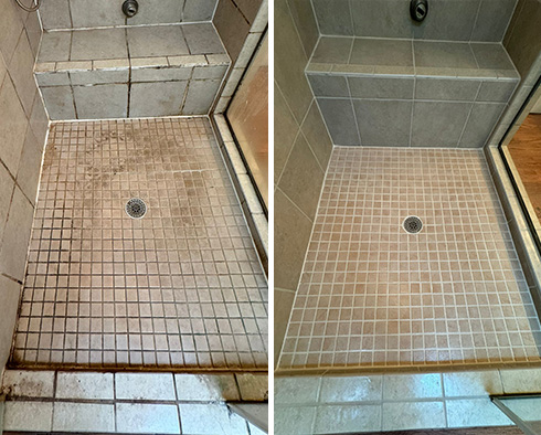 Shower Before and After a Tile Cleaning in Charleston, SC